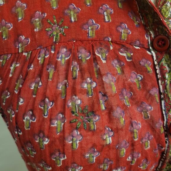 Vintage 70's Bohemian Starina Paris Indian Cotton Sheer Gauze Red Dress Boho M - Picture 10 of 15